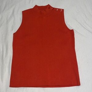 Ann Taylor Factory Coral Orange Sleeveless Knit Mock Turtleneck Sz Small Petite